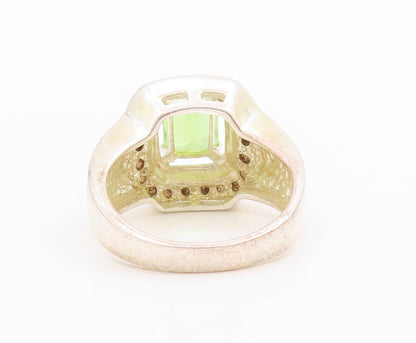 925 Sterling Silver Vintage Ring Halo Peridot Geometric Band  Sz 7  RG33990