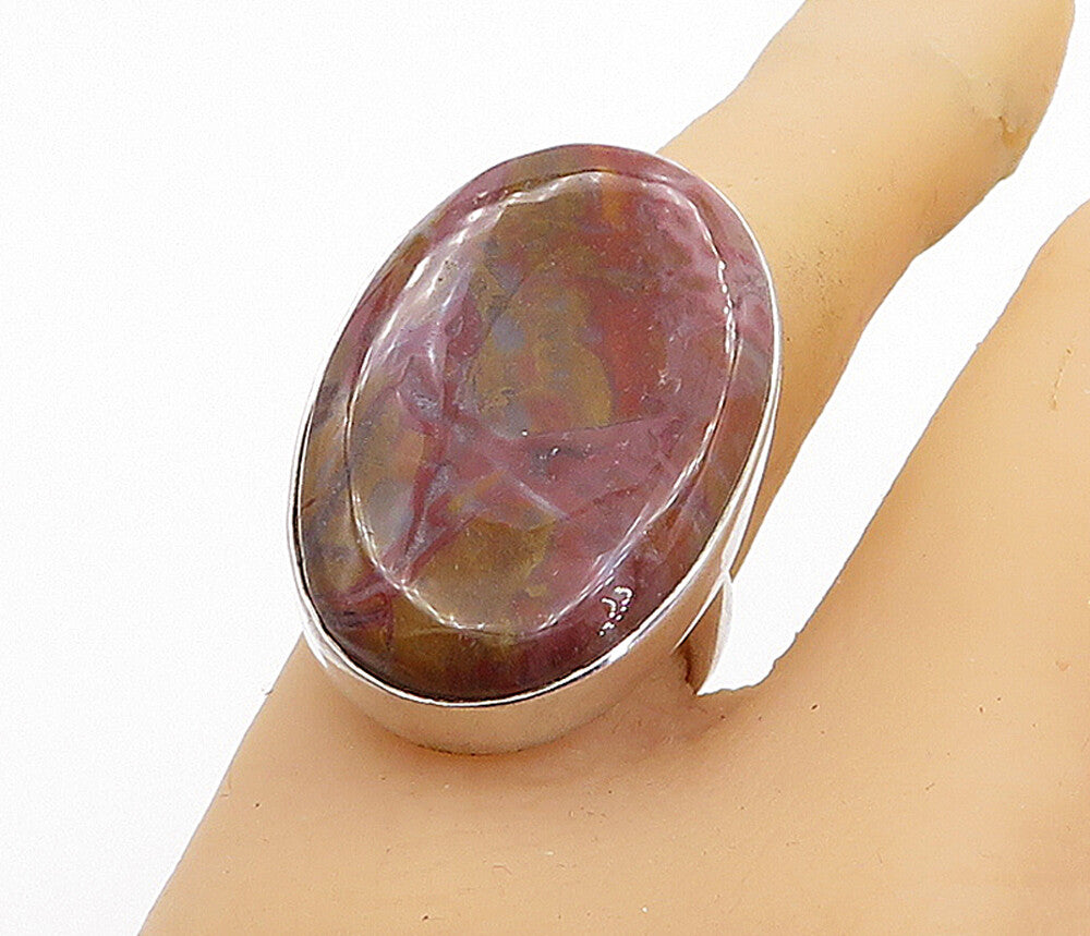 925 Sterling Silver  Vintage Agate Shiny Smooth Cocktail Ring Sz 8  RG4500