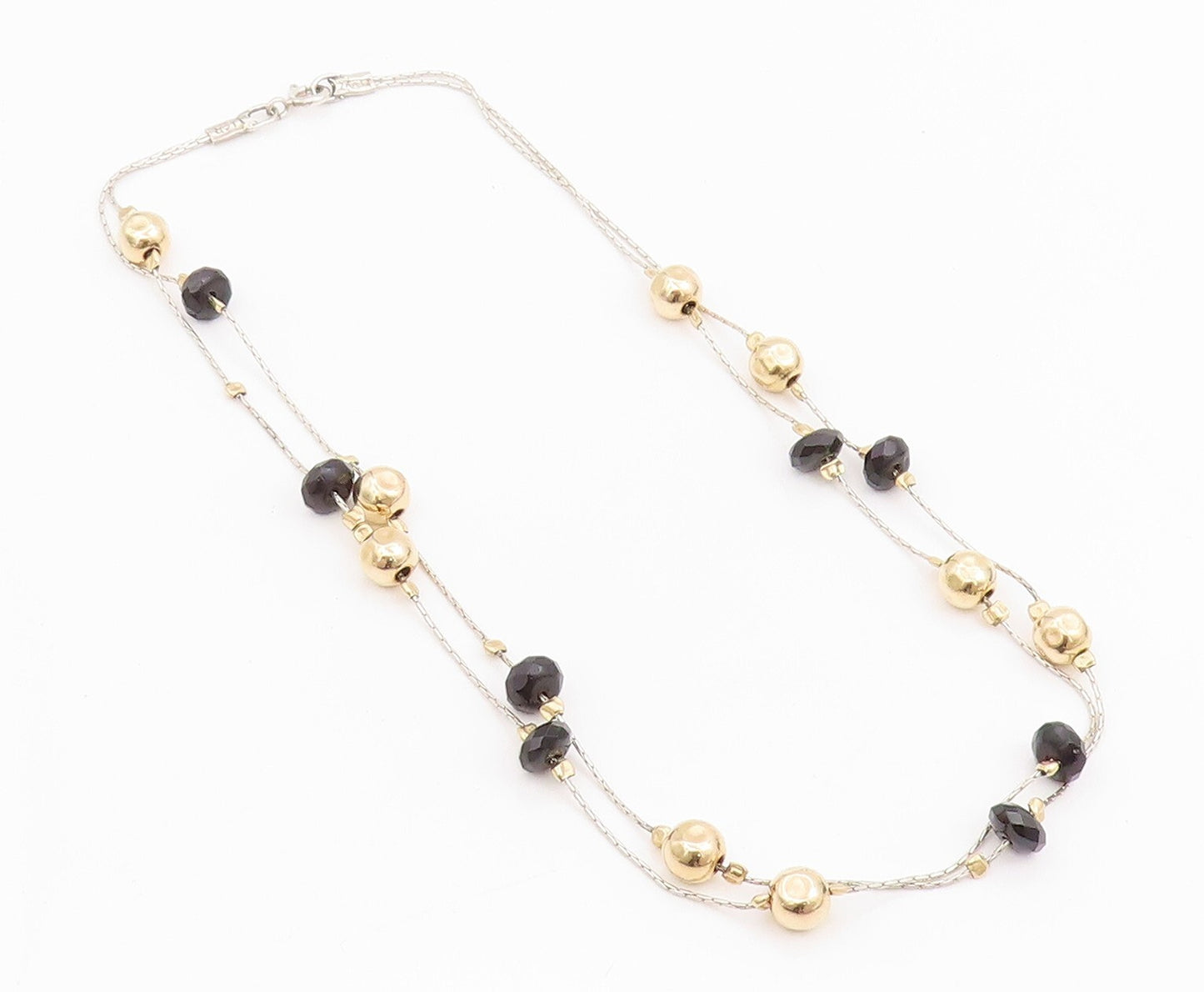 14k Gold 925 Sterling Silver Vintage Necklace Designer Bead Carved Onyx  NE4439