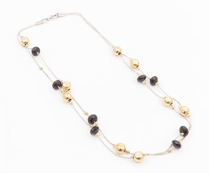 14k Gold 925 Sterling Silver Vintage Necklace Designer Bead Carved Onyx  NE4439