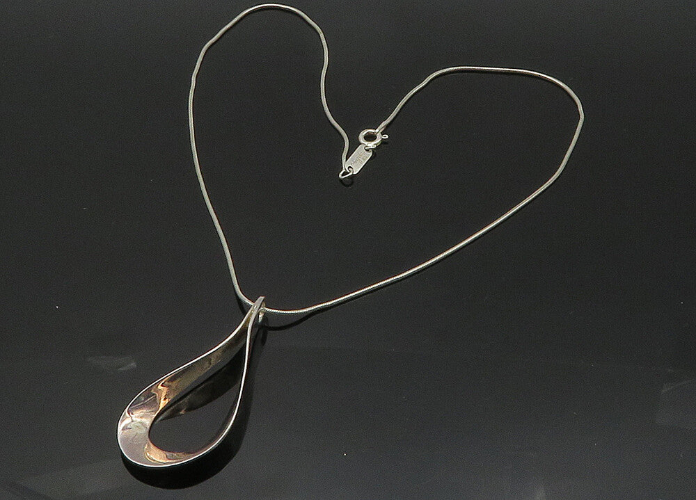 925 Sterling Silver  Vintage Shiny Open Rain Drop Chain Necklace  NE3454