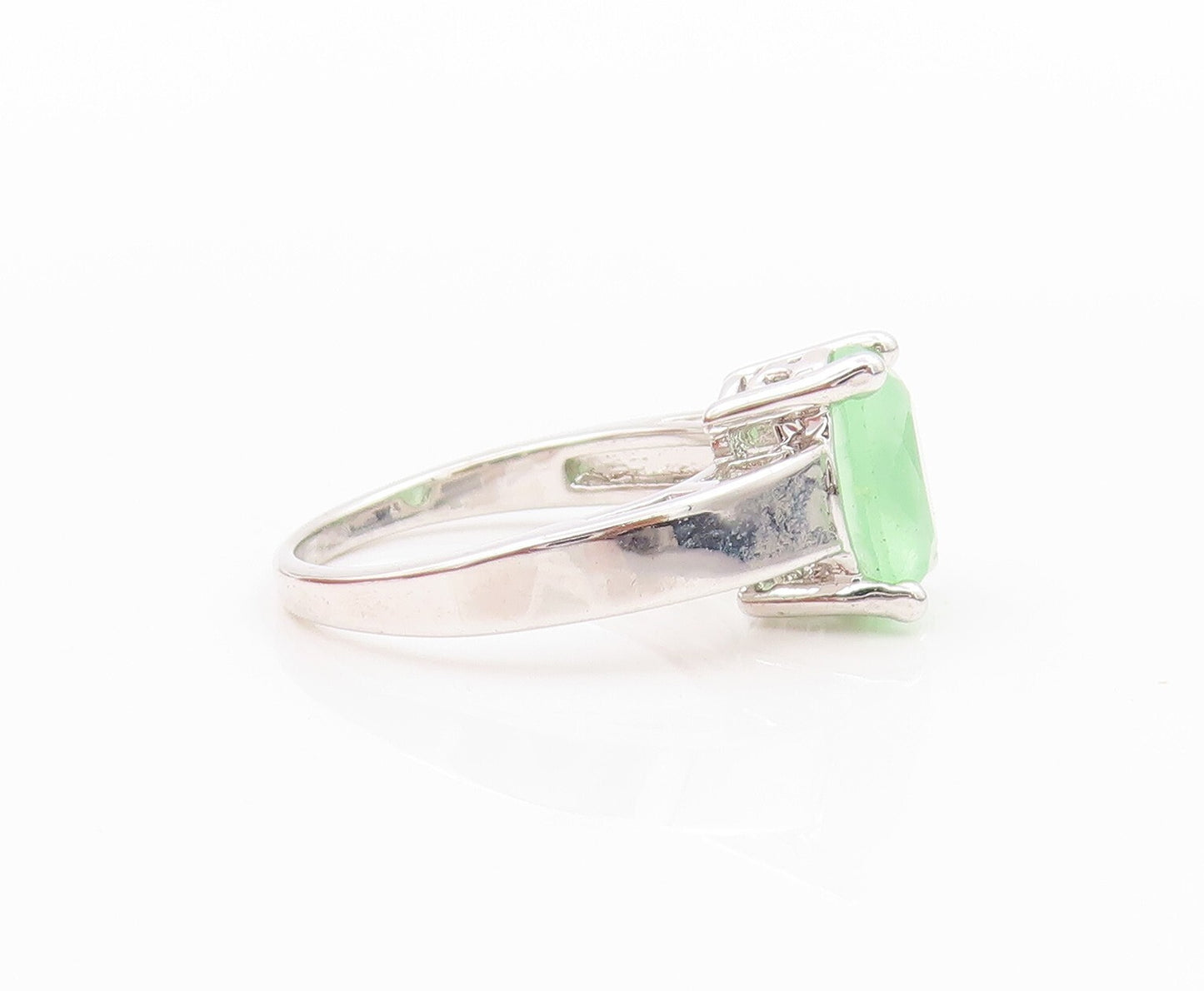 925 Sterling Silver Vintage Ring Minimalist Green Oval Topaz  Sz 5  RG31874