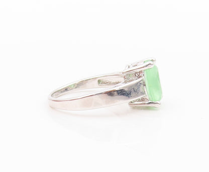 925 Sterling Silver Vintage Ring Minimalist Green Oval Topaz  Sz 5  RG31874