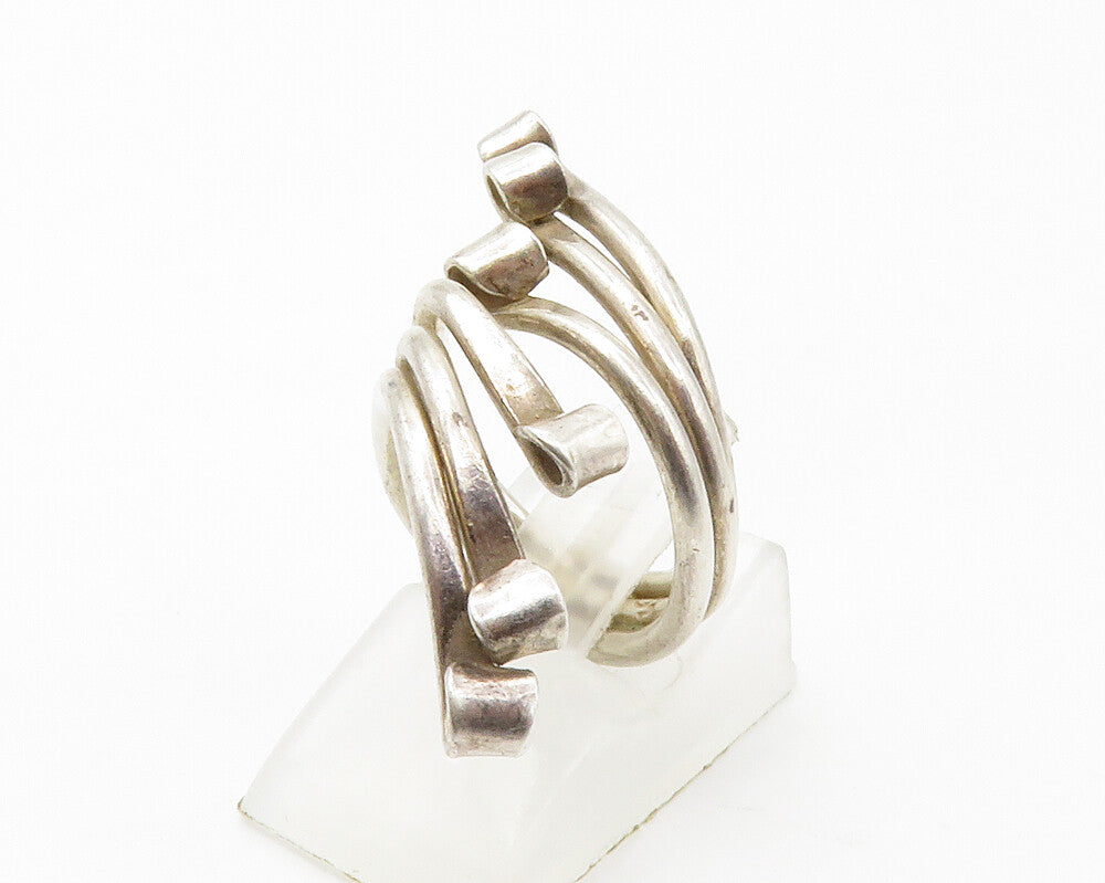 925 Sterling Silver  Vintage Shiny Swirled Ribbon Bypass Ring Sz 4  RG14412