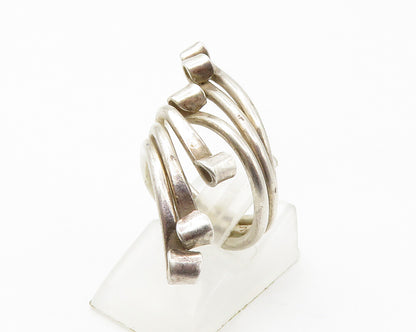 925 Sterling Silver  Vintage Shiny Swirled Ribbon Bypass Ring Sz 4  RG14412