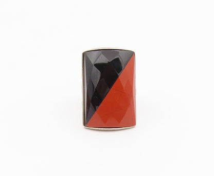 925 Sterling Silver Vintage Ring Faceted Black Onyx & Jasper Band  Sz 6  RG36606