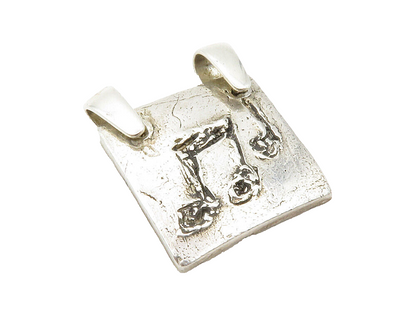 925 Sterling Silver  Vintage Chiseled Music Notes Square Drop Pendant  PT9754