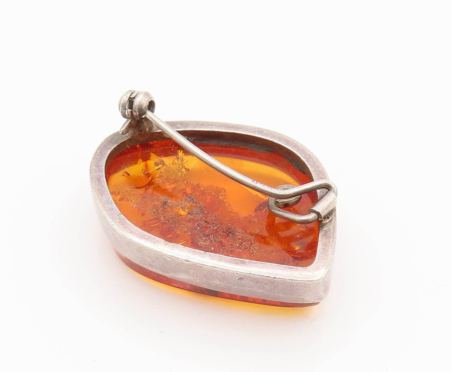 POLAND 925 Sterling Silver Vintage Minimalist Baltic Amber Brooch Pin BP10132