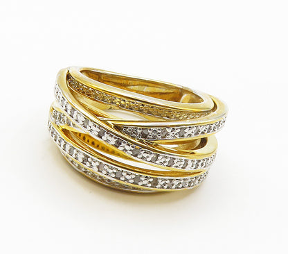 925 Sterling Silver  Genuine Diamonds Gold Plated Split Band Ring Sz 7 RG15537