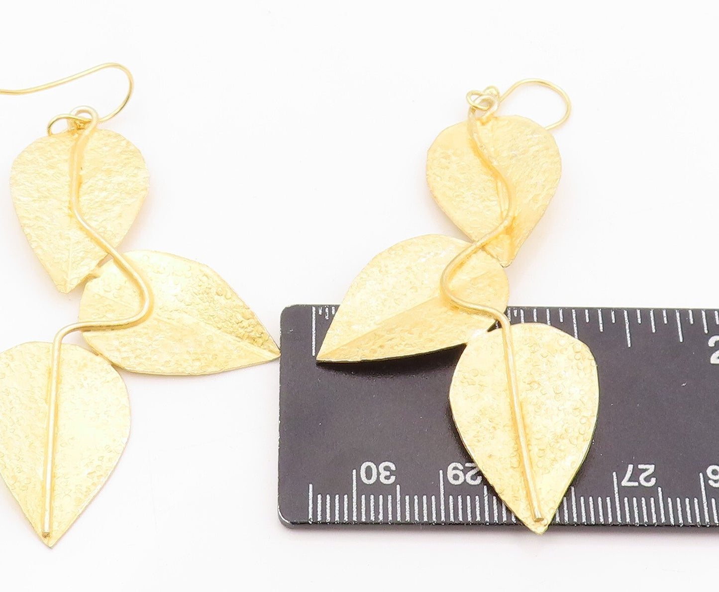 925 Sterling Silver Vintage Earrings Gold Plated Designer Drop Leaves  EG13322
