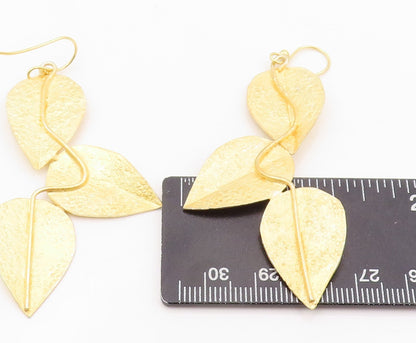 925 Sterling Silver Vintage Earrings Gold Plated Designer Drop Leaves  EG13322