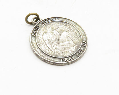 MALCO 925 Sterling Silver  Vintage Antique Saint Cecile Prayer Pendant  PT7351