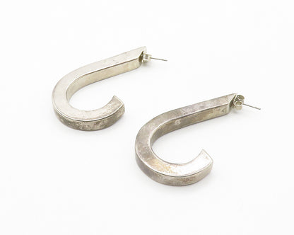 925 Sterling Silver  Vintage Dark Tone Hollow Smooth JHoop Earrings  EG7370