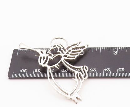 925 Sterling Silver Vintage Brooch Angel Stencil Cutout Playing Music  BP11597