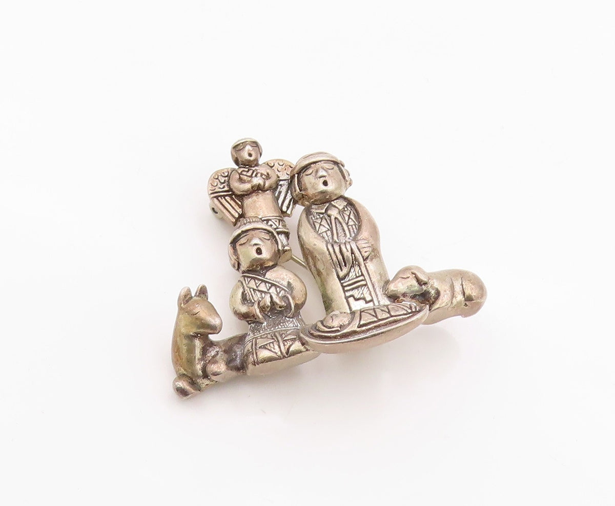 925 Sterling Silver Vintage Brooch Pin CAROL FELLEY Figural Nativity  BP12545