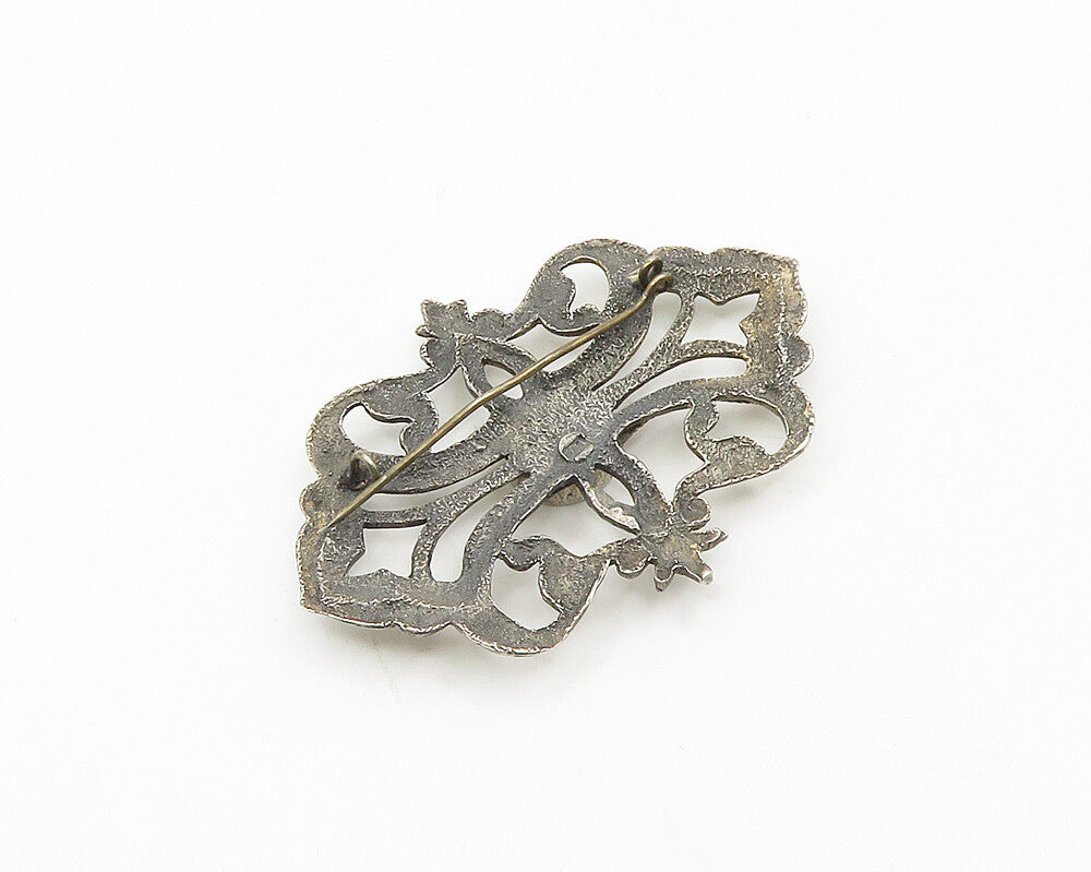 925 Sterling Silver  Vintage Inlaid Black Onyx Cutout Twist Brooch Pin  BP7323