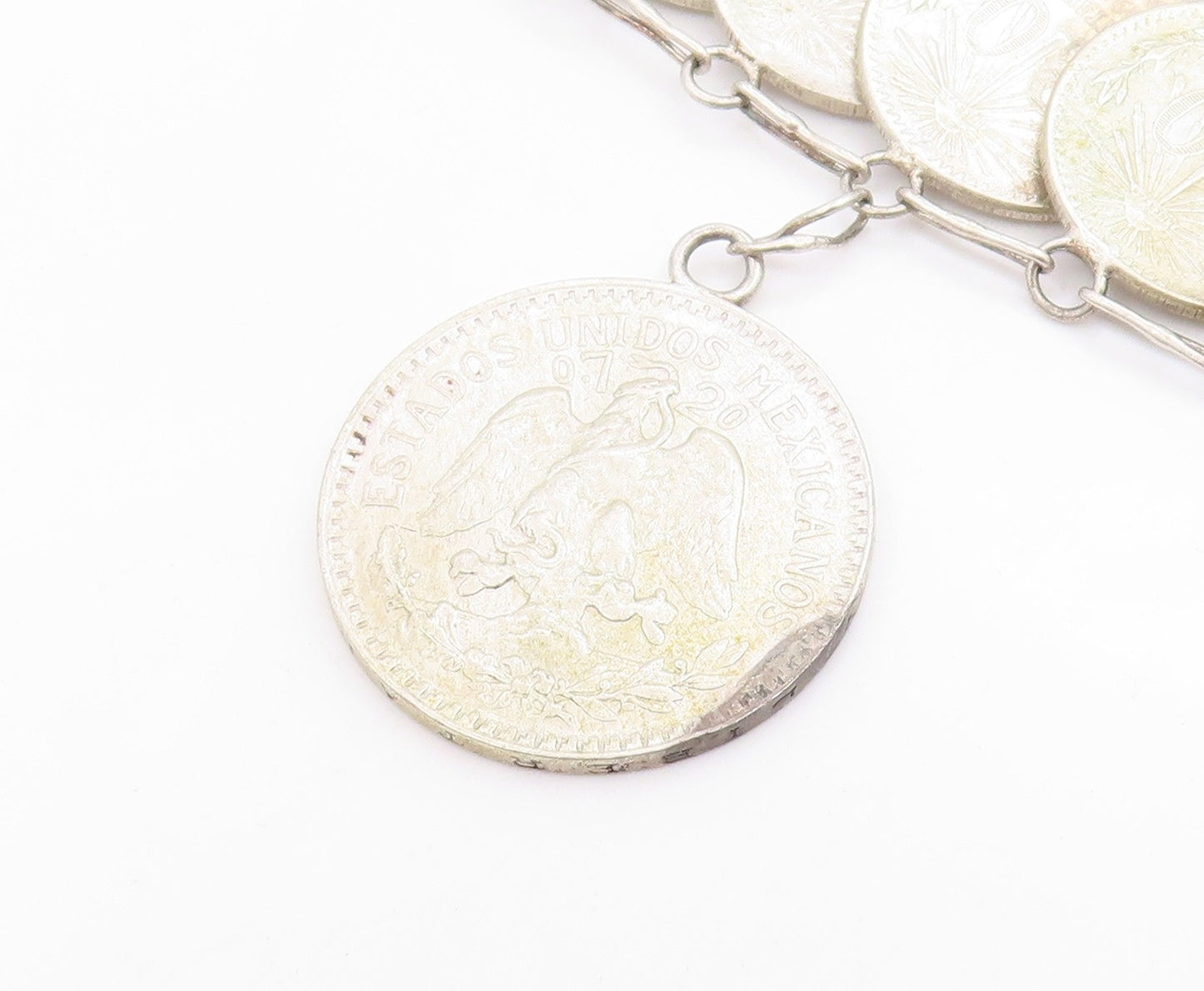 925 Sterling Silver Vintage Bracelet Modernist Mexican Peso Coin Link  BT12051