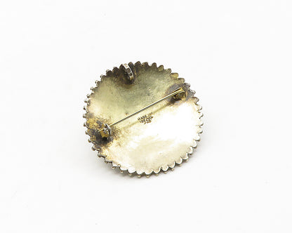 ISRAEL 925 Sterling Silver Vintage Ornate Floral Detail Round Brooch Pin  BP6733
