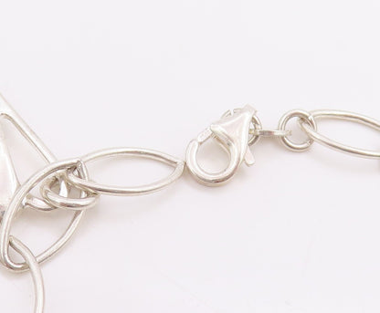 925 Sterling Silver Vintage Bracelet Hollow Oval Link Love Heart Charms  BT11667