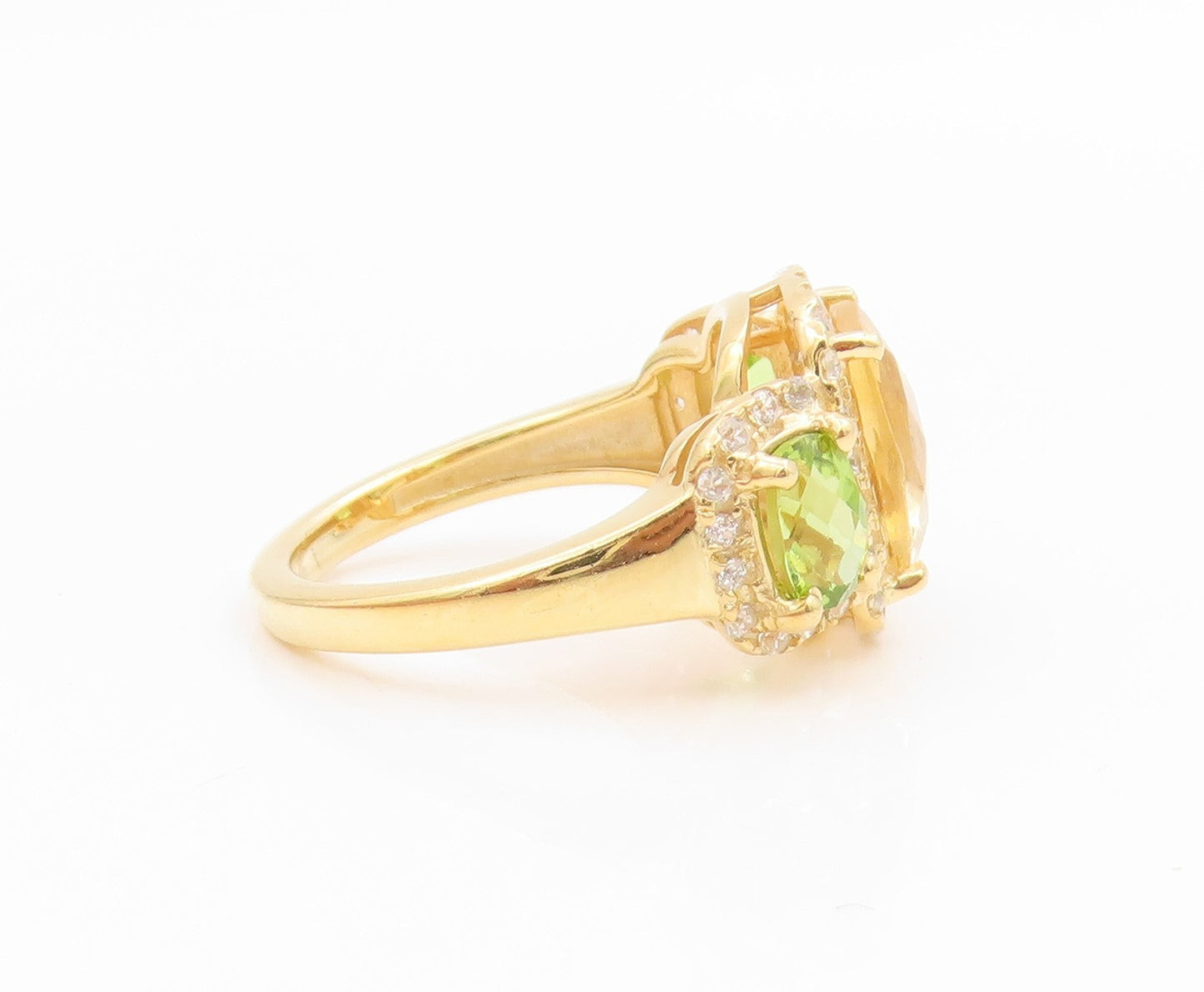 925 Sterling Silver Vintage Ring Gold Over Real Diamonds & Gemstone Sz 7 RG35692