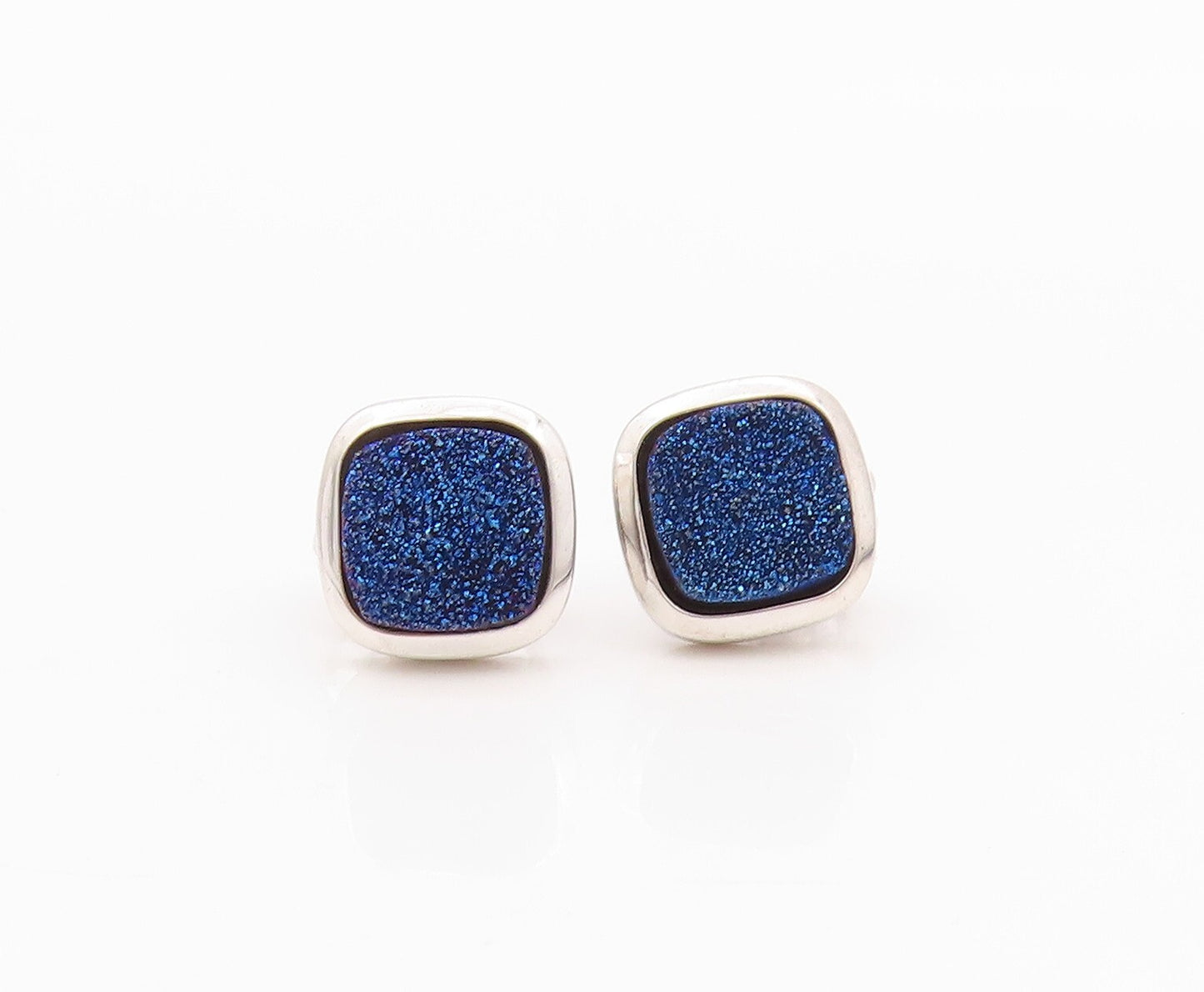 925 Sterling Silver Vintage Earrings Square Druzy Quartz Studs  EG13442