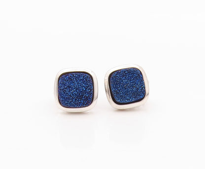 925 Sterling Silver Vintage Earrings Square Druzy Quartz Studs  EG13442