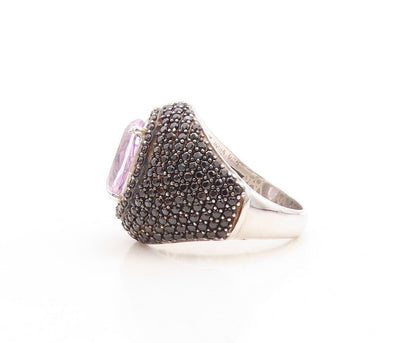 925 Sterling Silver Vintage Ring Oval Cut Amethyst & Spinel Inlay Sz 6.5 RG30081
