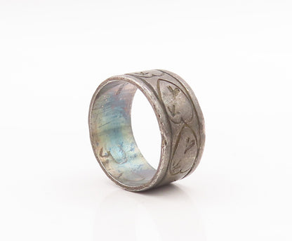 925 Sterling Silver Vintage Ring Antique Etched Hearts & Arrows  Sz 7.5  RG28555