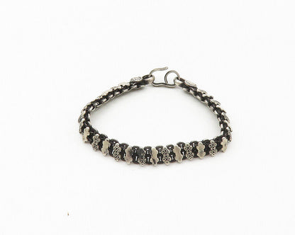925 Sterling Silver  Vintage Dark Tone Petite Patterned Chain Bracelet  BT6810
