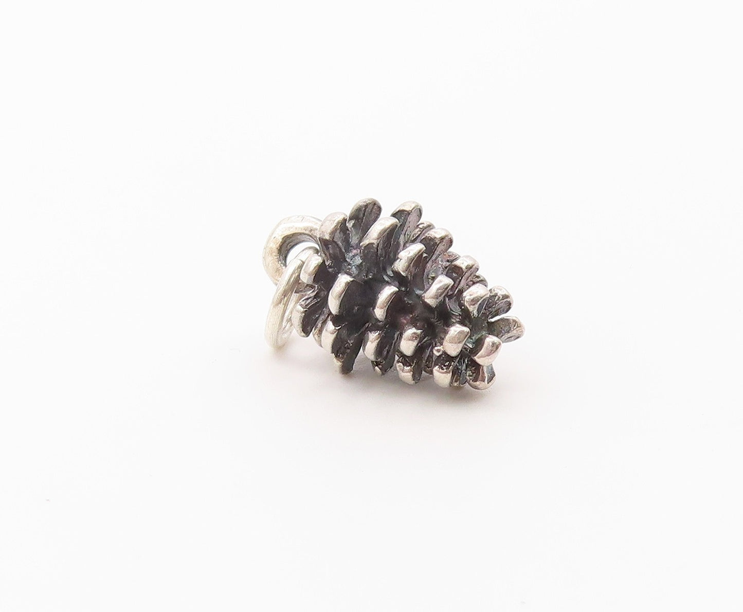 925 Sterling Silver  Vintage Petite Dark Tone Pine Cone Motif Pendant  PT17290