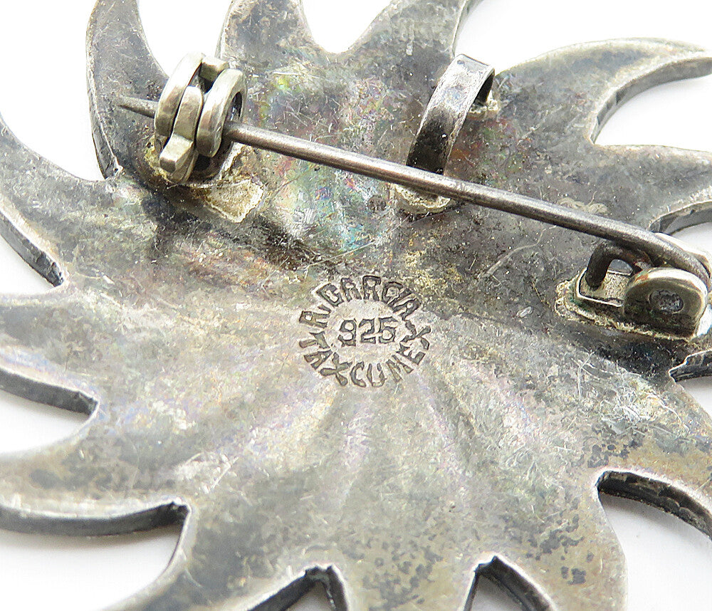 A. GARCIA MEXICO 925 Silver  Vintage Inlaid Jasper Floral Brooch Pin  BP2821