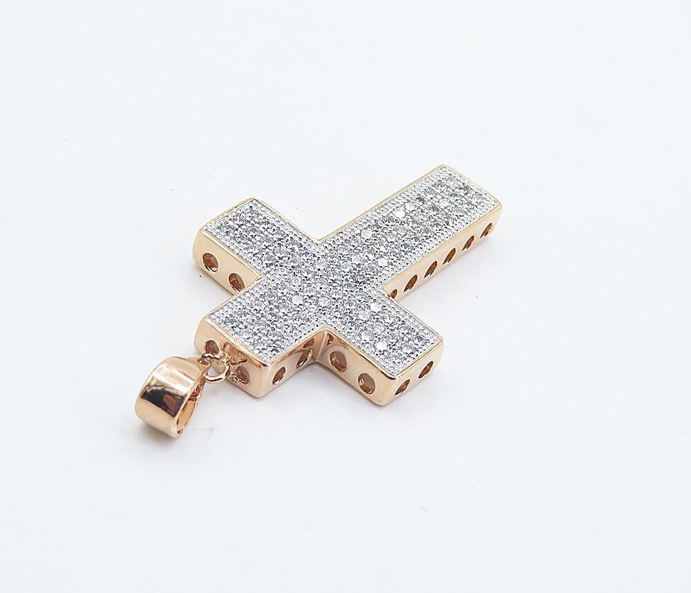 925 Sterling Silver  Cubic Zirconia Rose Gold Plated Cross Pendant  PT6161