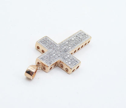 925 Sterling Silver  Cubic Zirconia Rose Gold Plated Cross Pendant  PT6161