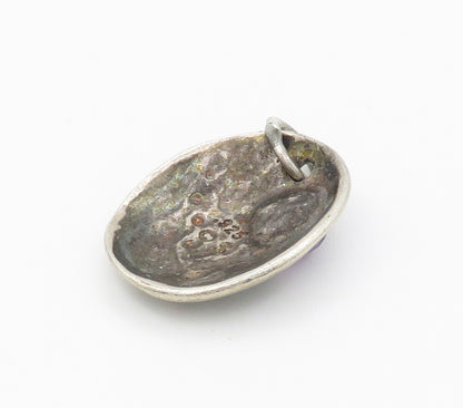 SHUBE 925 Sterling Silver  Vintage Amethyst Prosper Etched Pendant  PT13037
