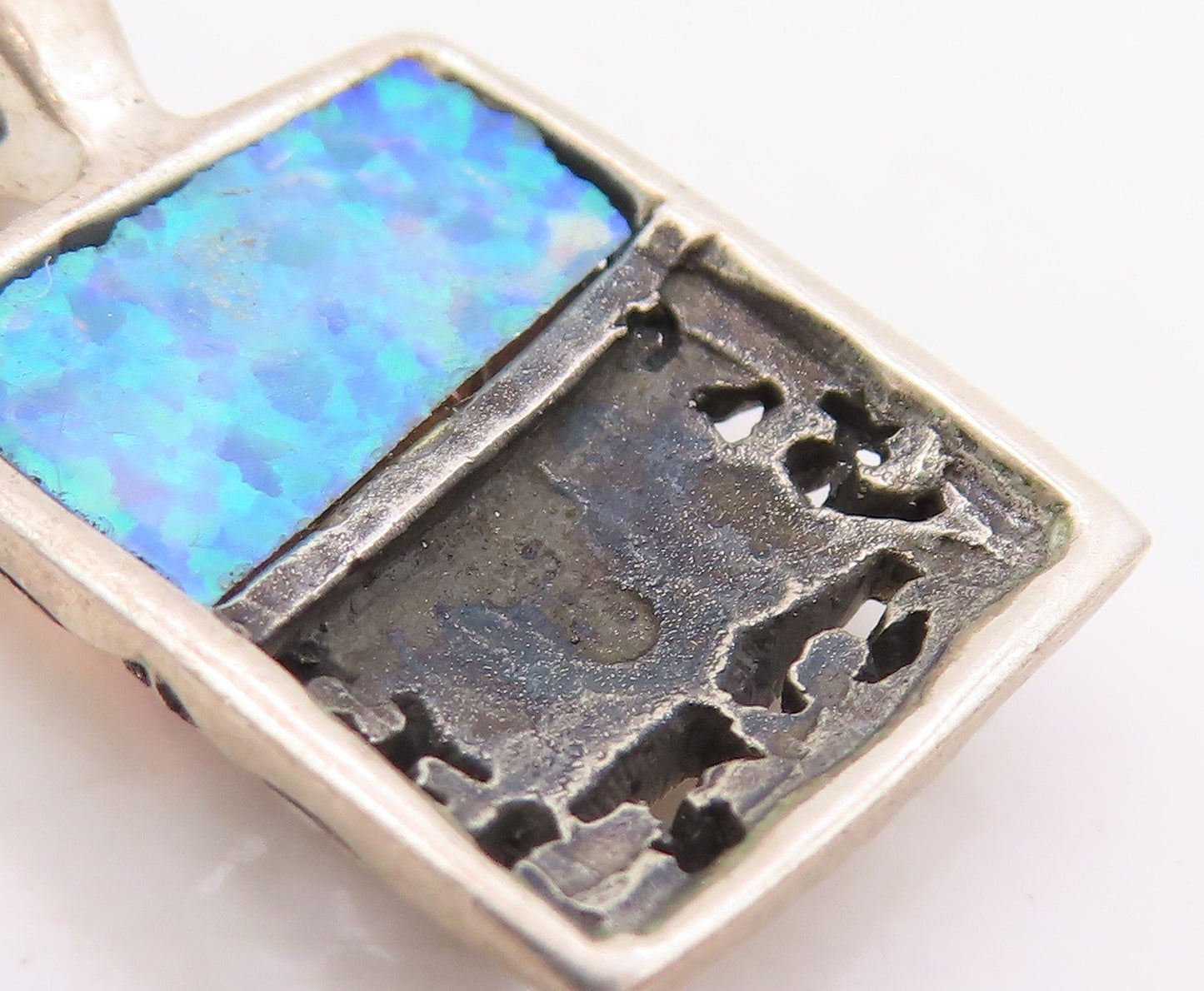 925 Sterling Silver Vintage Pendant Fire Opal Jerusalem Skyline Charm  PT26228