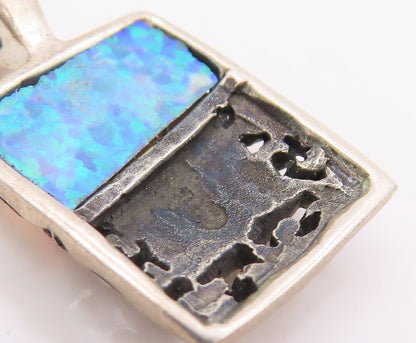 925 Sterling Silver Vintage Pendant Fire Opal Jerusalem Skyline Charm  PT26228