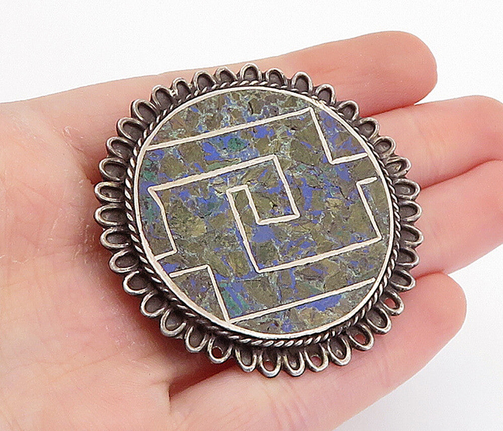 MEXICO 925 Sterling Silver  Vintage Crushed Jasper Pattern Brooch Pin  BP2799