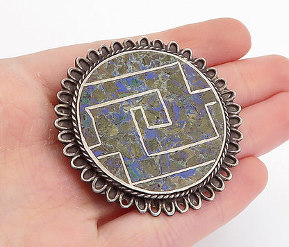 MEXICO 925 Sterling Silver  Vintage Crushed Jasper Pattern Brooch Pin  BP2799
