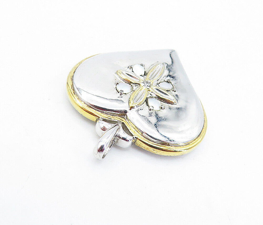 925 Silver  Mother Of Pearl & Genuine Diamond Cross Love Heart Pendant  PT5171