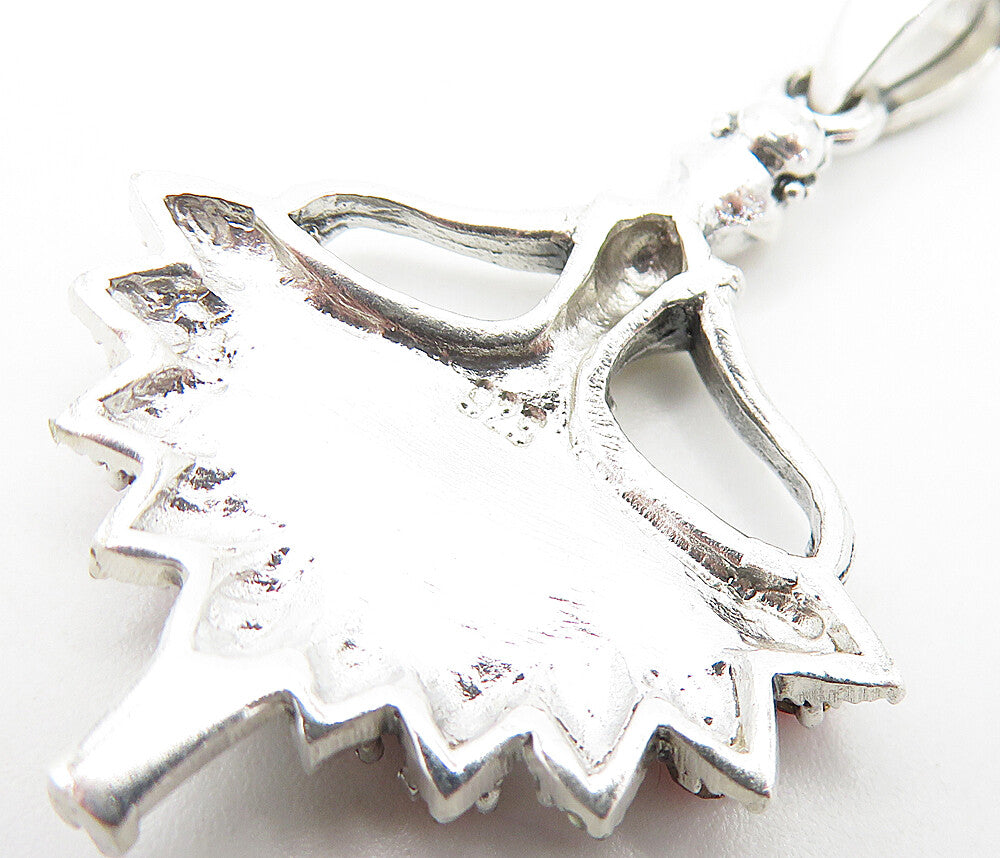 925 Sterling Silver  Red Coral & Marcasite Ballet Dancer Motif Pendant  PT5928
