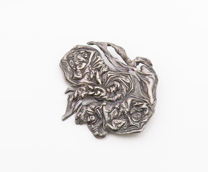 925 Sterling Silver  Vintage Antique Oxidized Sculpted Brooch Pin  BP9274