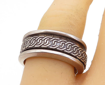 925 Sterling Silver  Vintage Dark Tone Link Pattern Spinner Ring Sz 9  RG3641