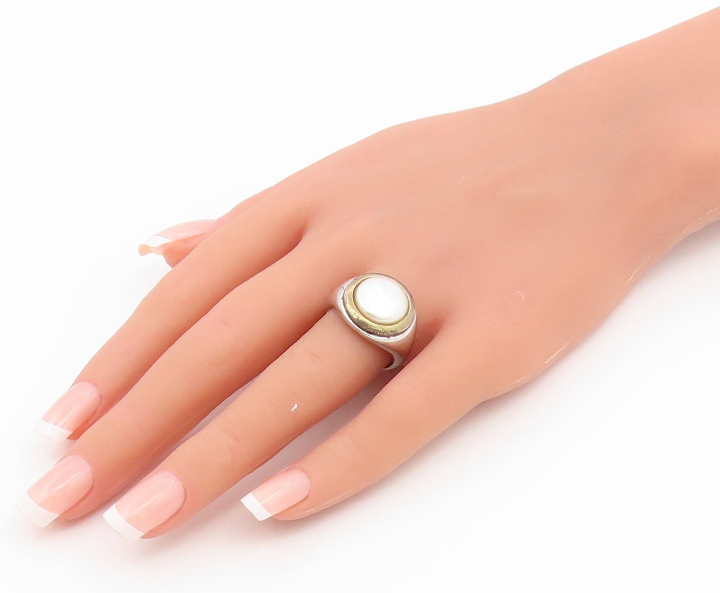 14k Gold & 925 Sterling Silver Vintage Ring Classic Pearl Band  Sz 8  RG36922