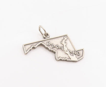 925 Sterling Silver Vintage Pendant Classic Maryland State Map Charm  PT25457