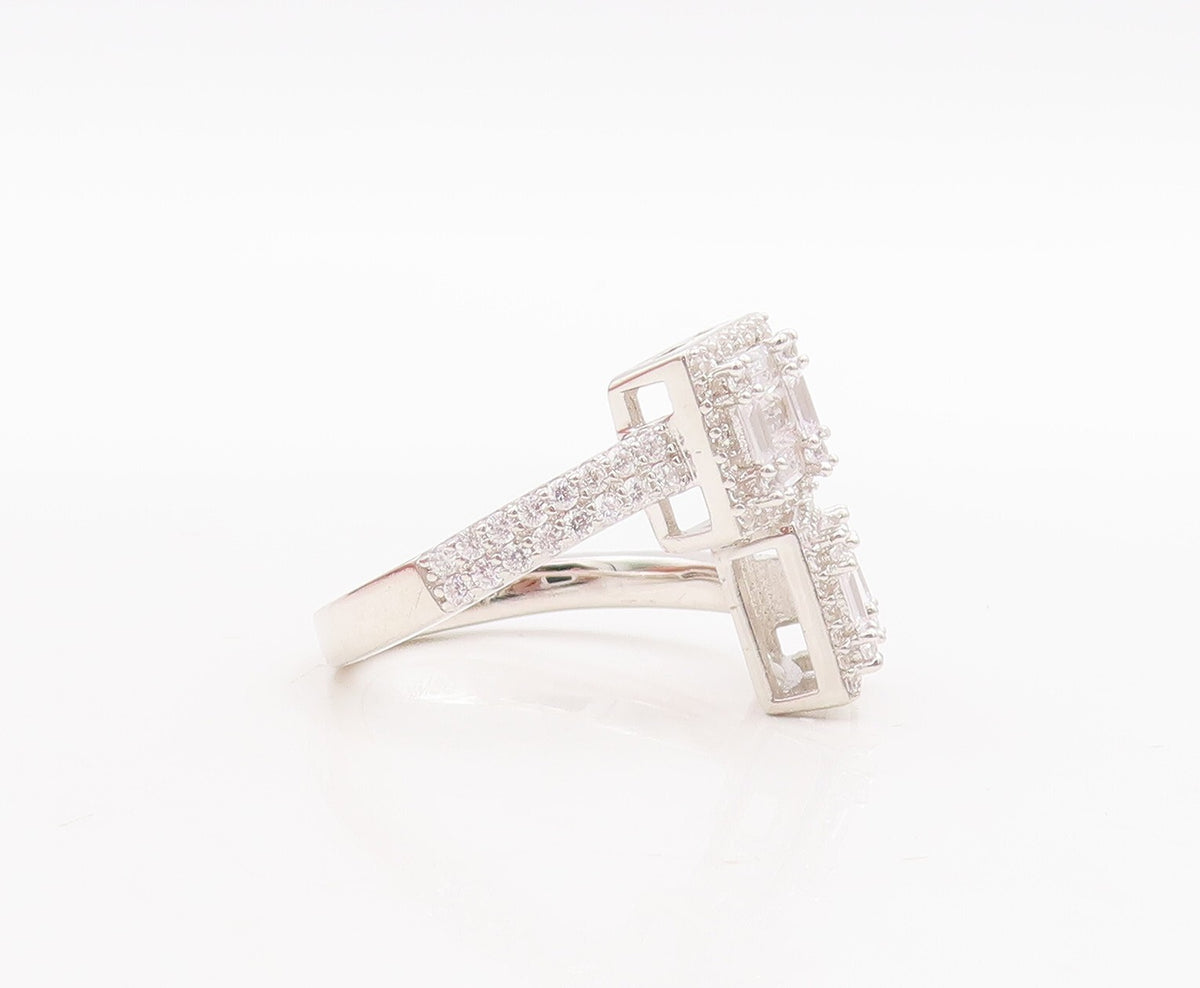 925 Sterling Silver Vintage Ring Square Cut Halo CZ Bypass Band  Sz 7.5  RG29045