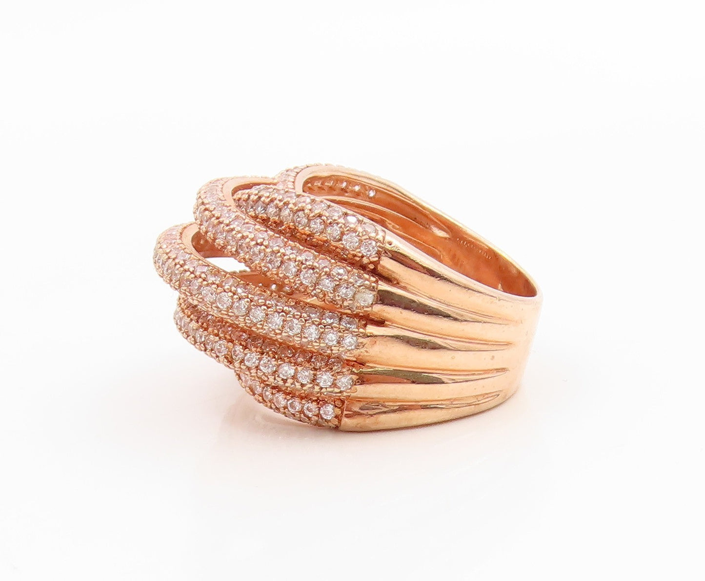 925 Sterling Silver Vintage Ring Gold Plated CZ Crossover Band  Sz 7.5  RG35693