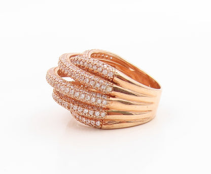 925 Sterling Silver Vintage Ring Gold Plated CZ Crossover Band  Sz 7.5  RG35693