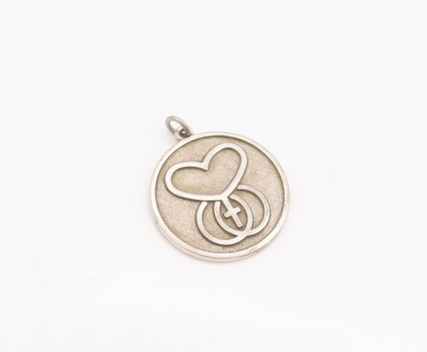 925 Sterling Silver Vintage Pendant DIEGES & CLUST Carved Heart & Cross  PT23037