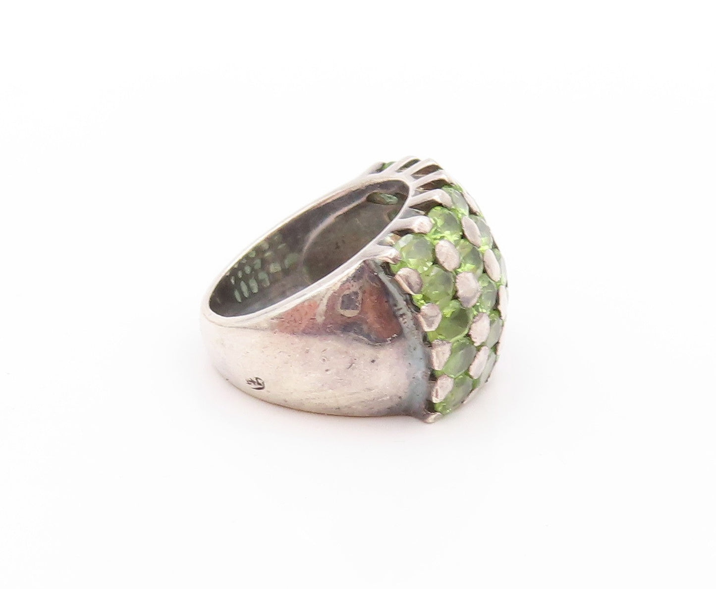 925 Sterling Silver Vintage Ring Oval Cut Peridot Inlay Broad Band Sz 6  RG32790
