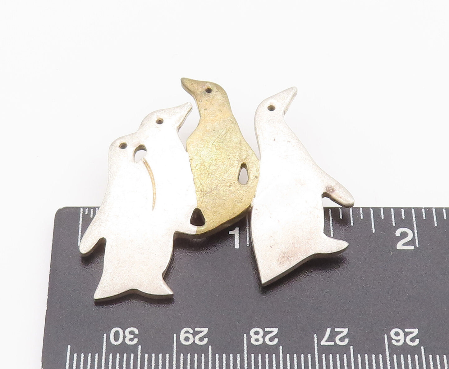 925 Sterling Silver Vintage Brooch Pin MEXICO Cutout Penguin Family  BP10692